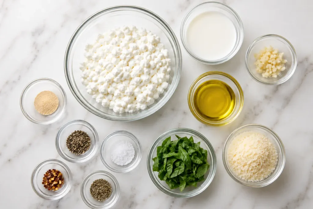 Ingredients For This No Blender Cottage Cheese Pasta Sauce