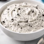 High protein Oreo fluff recipe card with ingredients and nutrition info