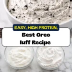 Pin this high protein Oreo fluff recipe for an easy no bake dessert