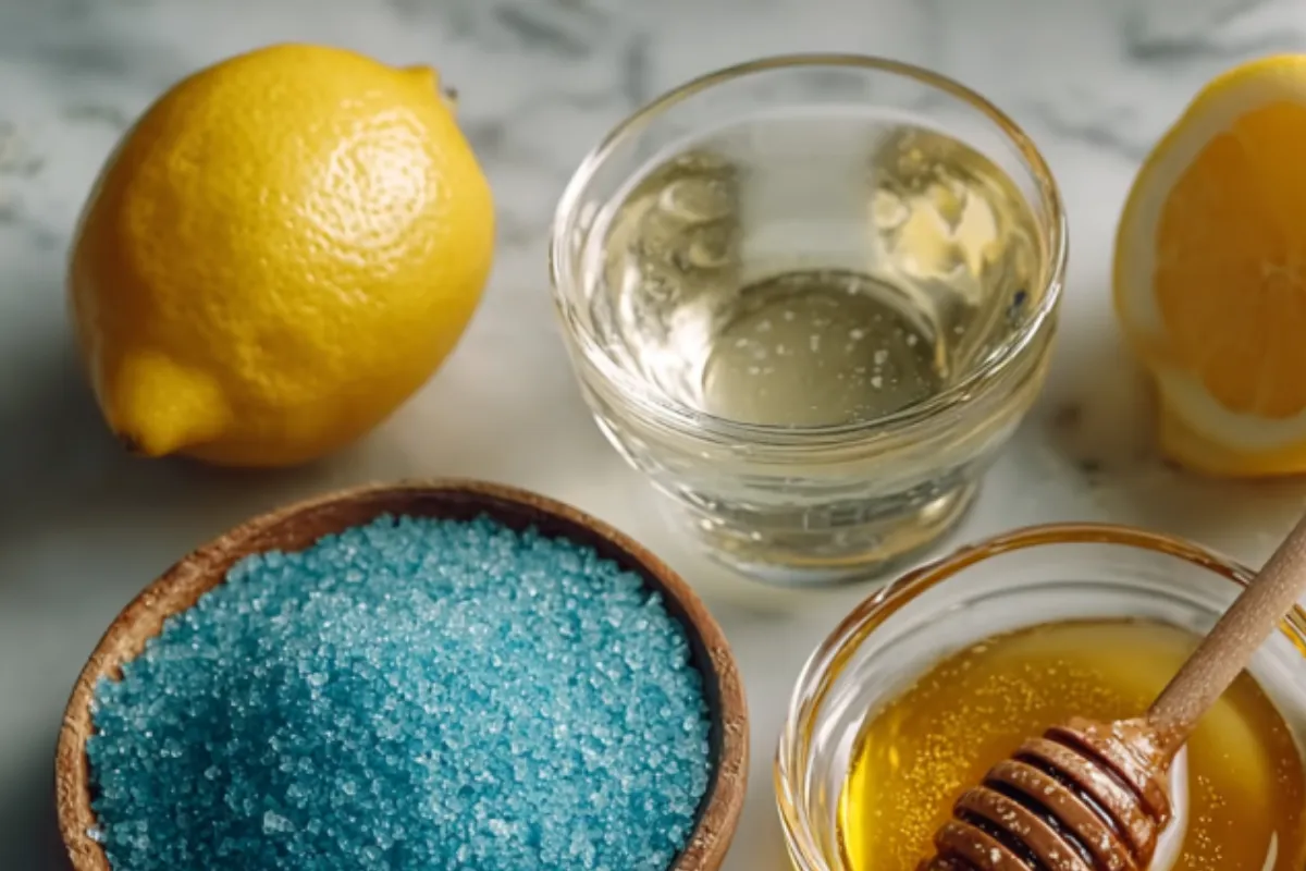 Blue salt trick recipe ingredients including lemon juice and sea salt