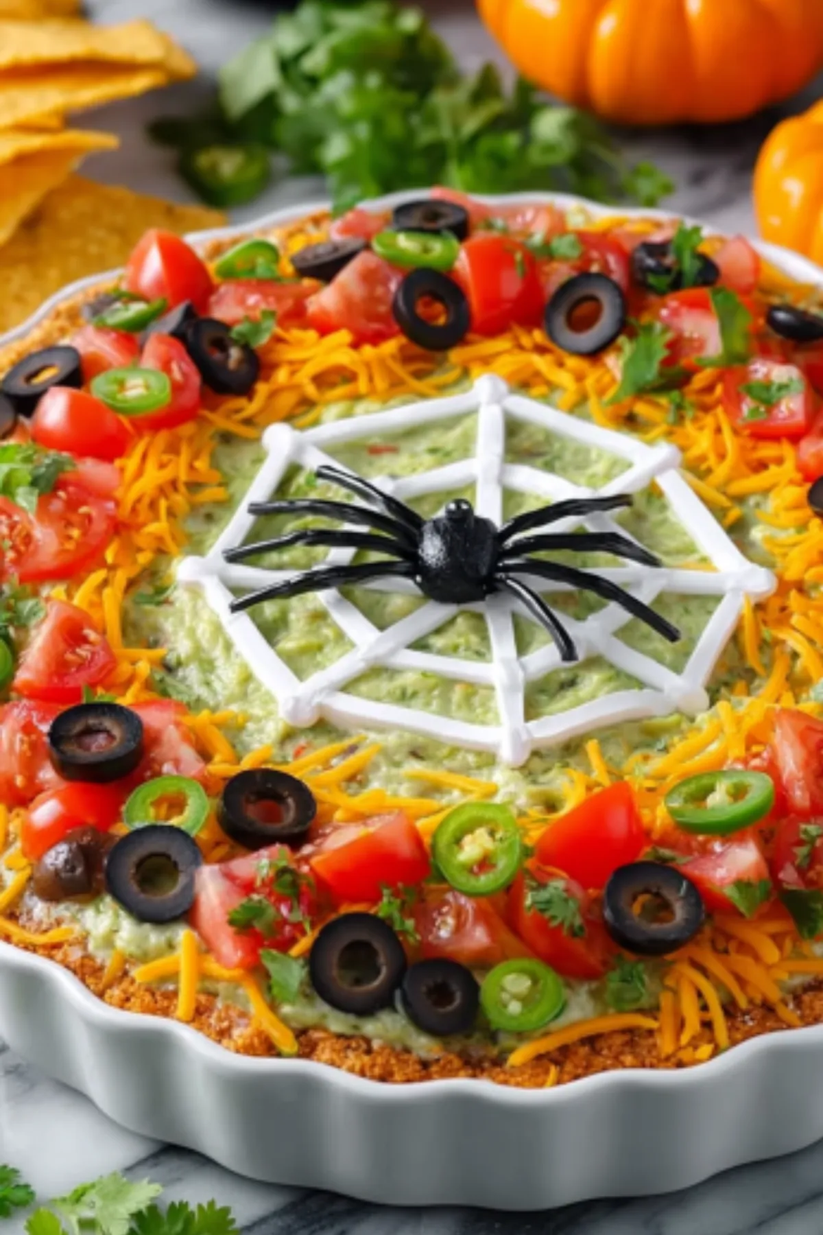 Best Halloween Taco Dip with Spider Web Design
