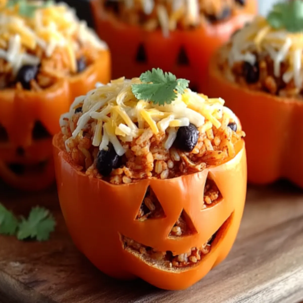Shredded Chicken and Rice Stuffed Orange Peppers