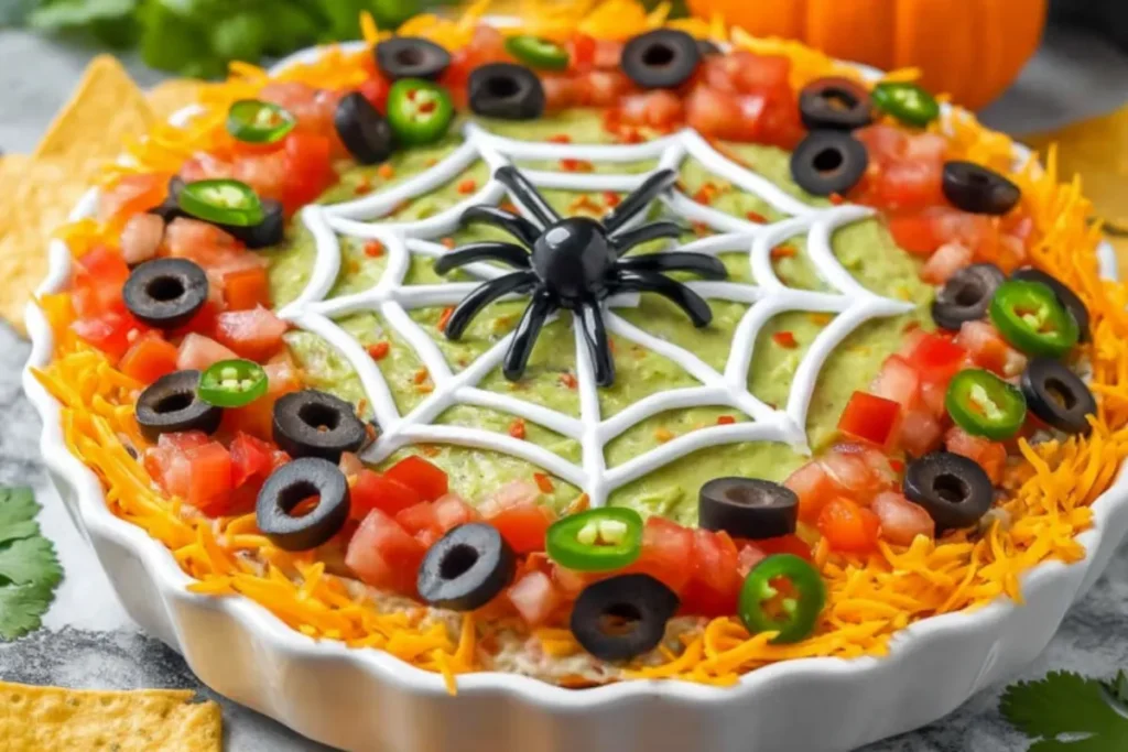 Layered Halloween Taco Dip - Crowd Favorite