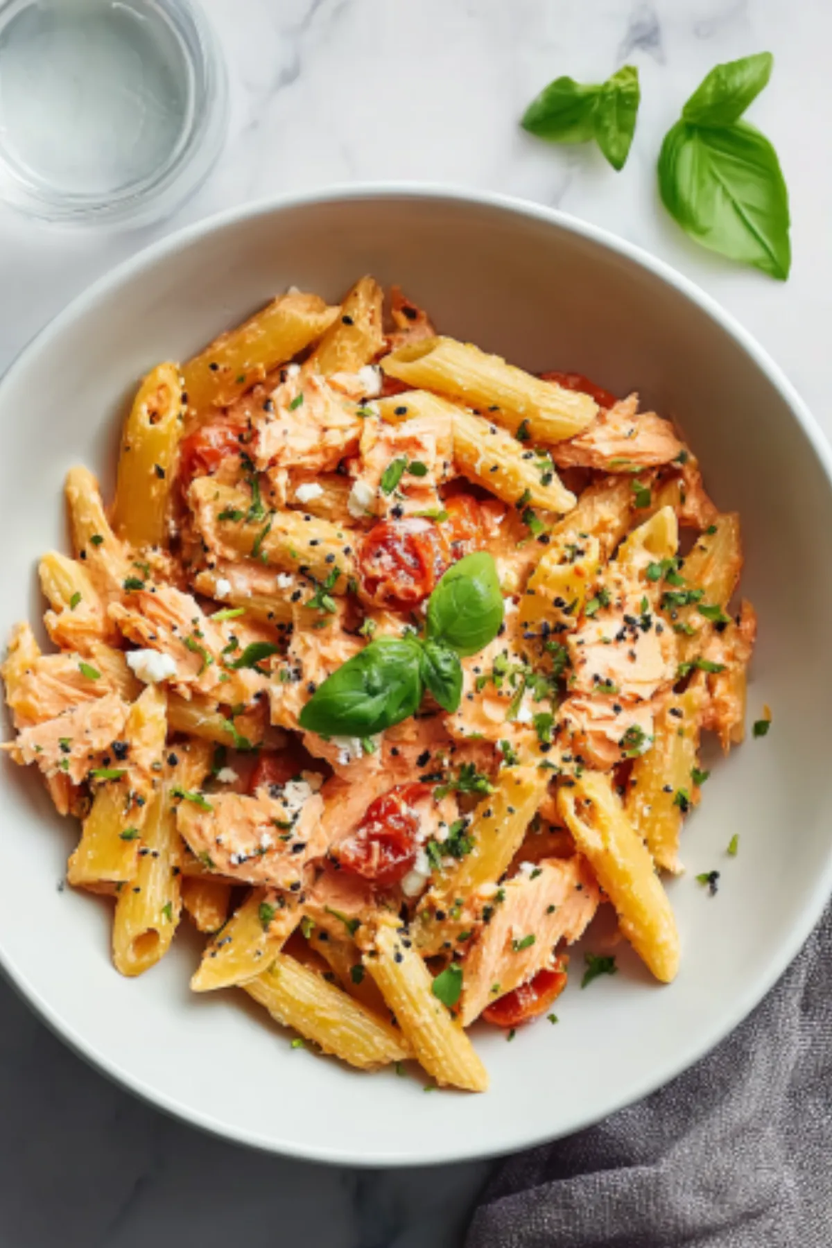Mediterranean Salmon Feta Pasta with Tomato Retry