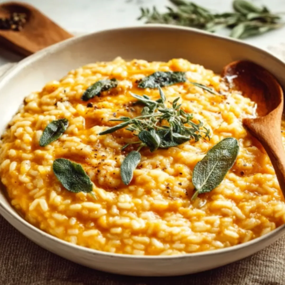Creamy Miso Pumpkin Risotto With Crispy Sage