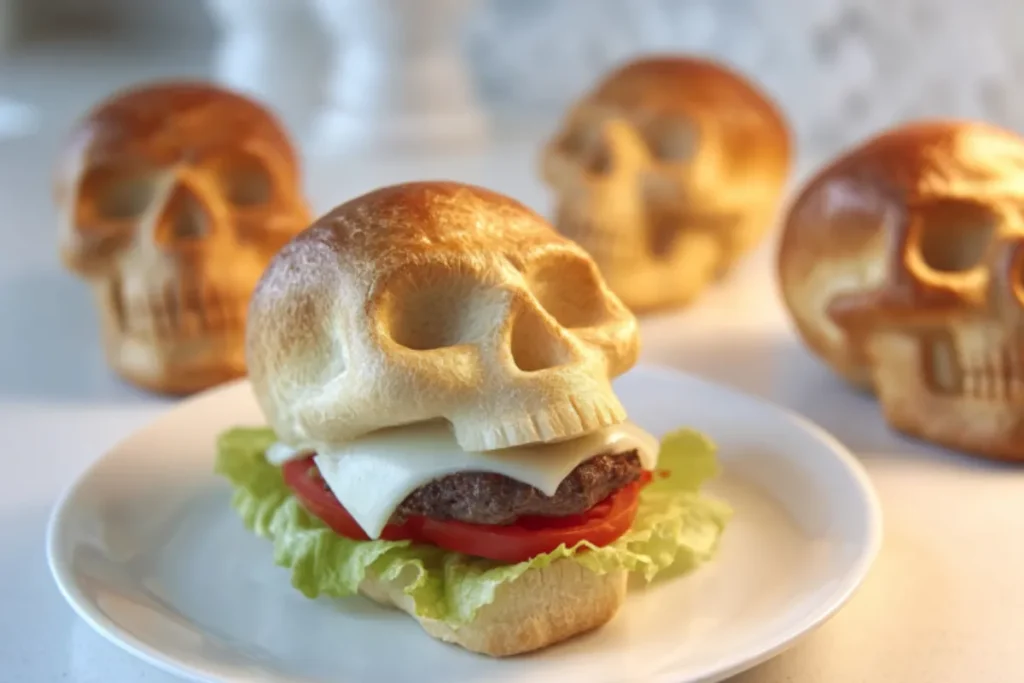Spooky Cheeseburger Skulls for Halloween Party Food