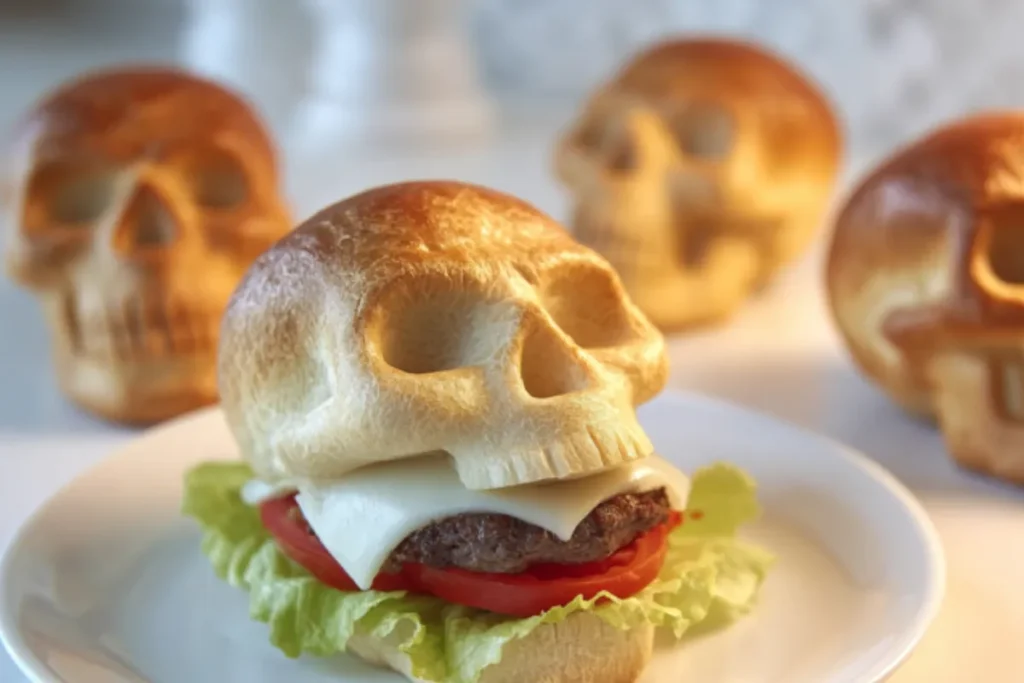 Spooky Halloween Cheeseburger Skulls - Homemade Skull Buns Recipe