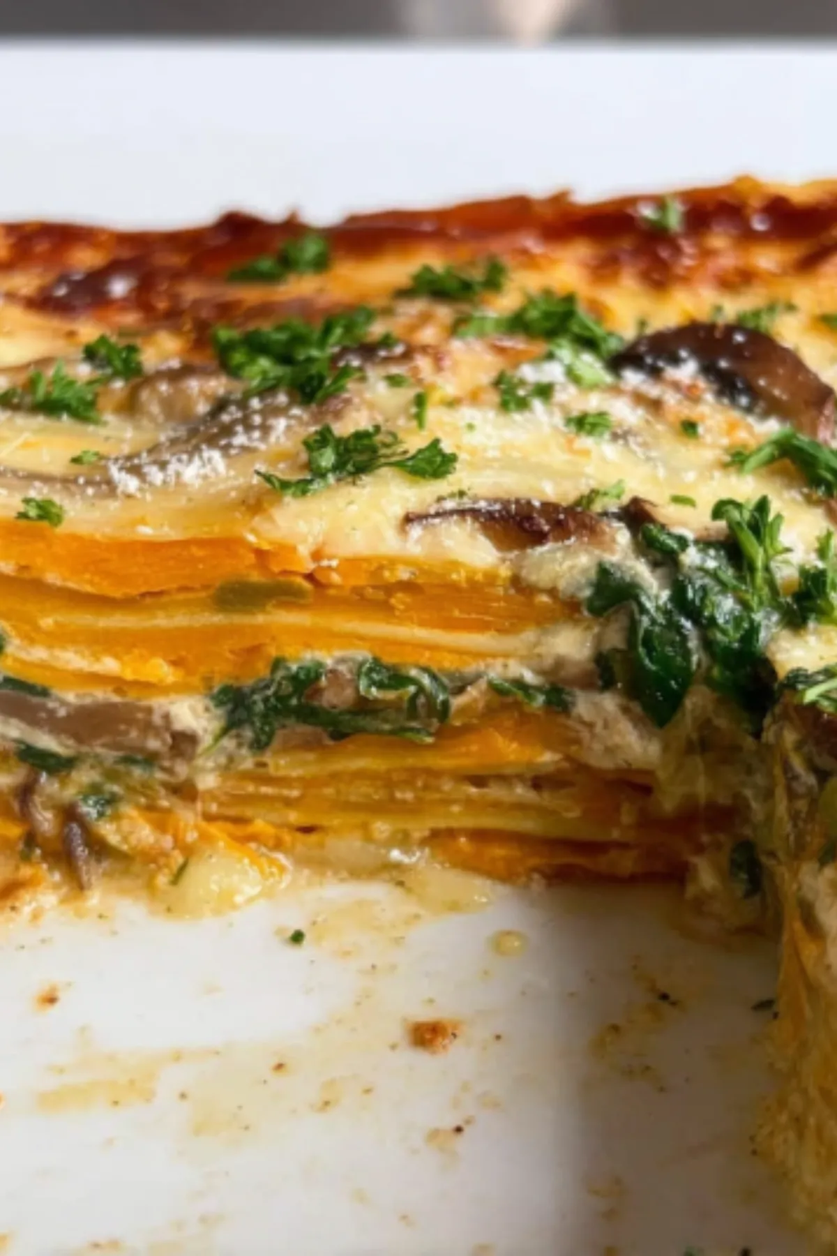 Invisible Butternut Squash Spinach Mushroom Lasagna