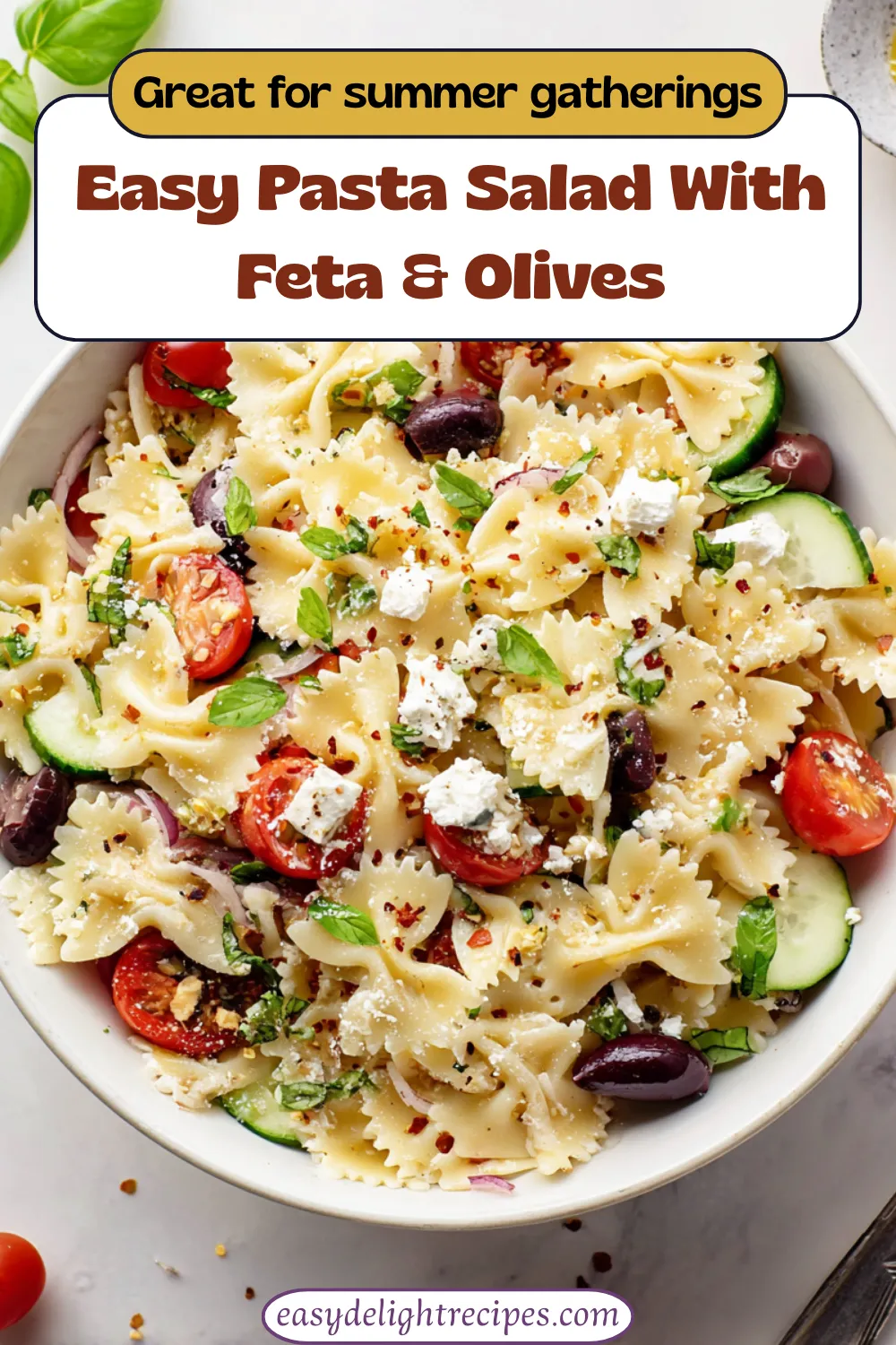 Easy Pasta Salad With Feta & Olives Ready In 1 Hour & Perfect For Crowds