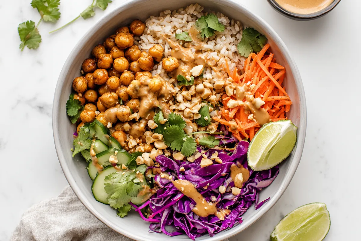 Peanut Chickpea Protein Bowls With Creamy Peanut Sauce