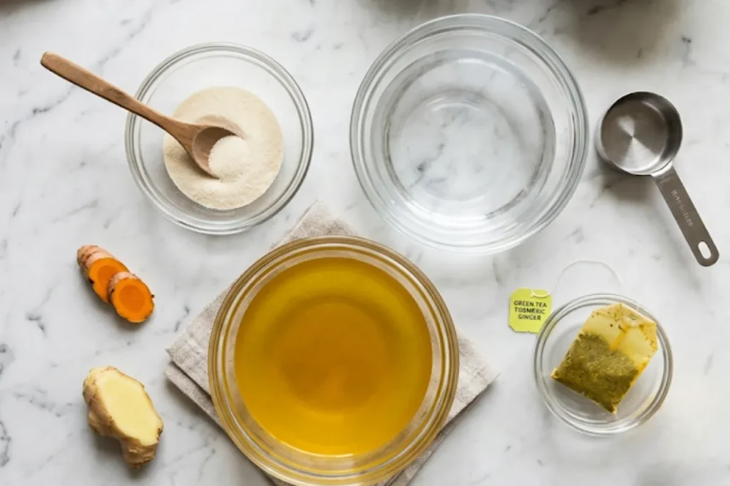Ingredients Needed For The Gelatin Green Tea Turmeric Ginger Recipe
