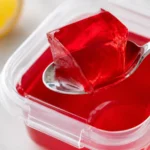 Bariatric jello cups meal prep recipe card showing 15 minute prep time 4 hour chill and 10 grams of protein per cup